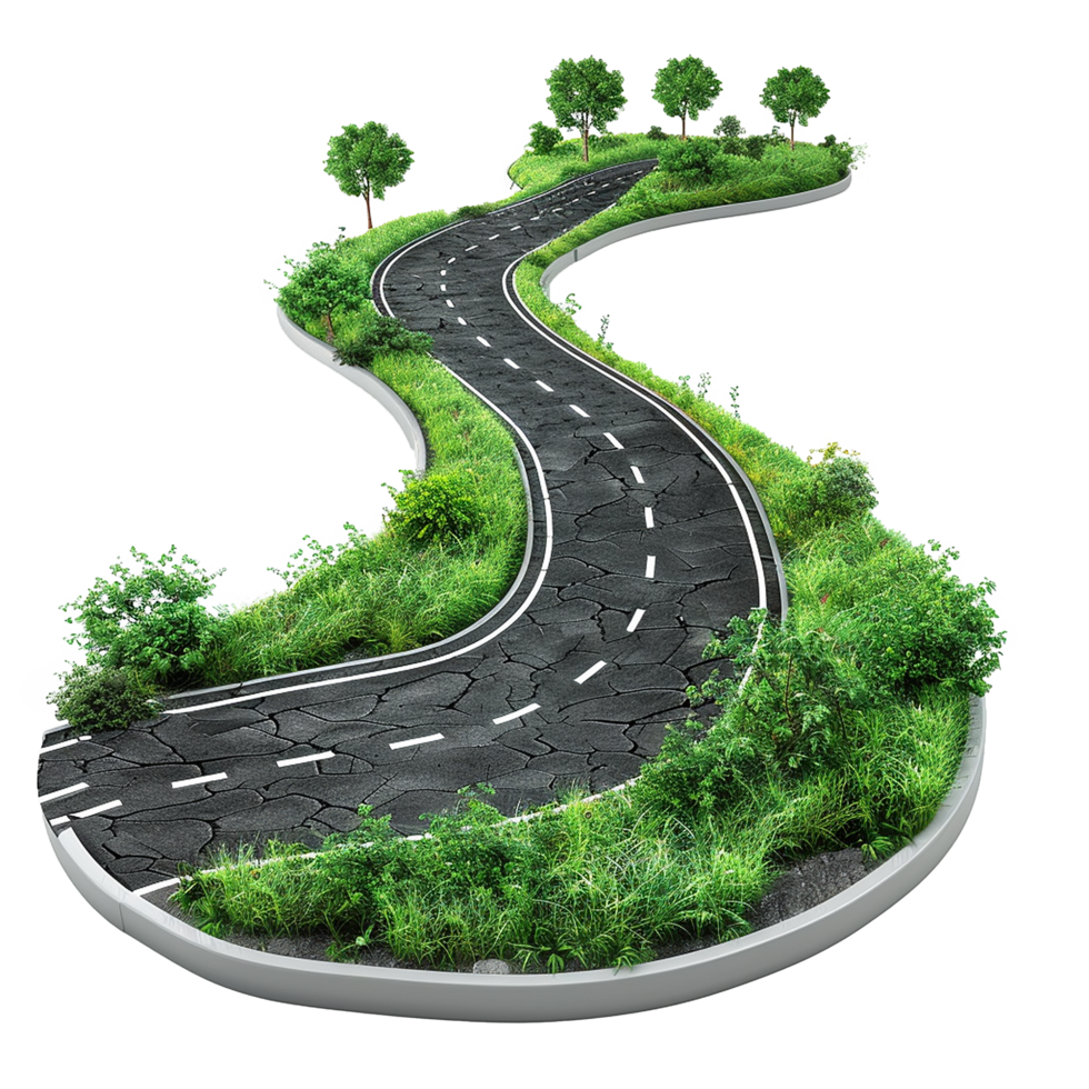 Winding road amidst lush greenery a scenic route png