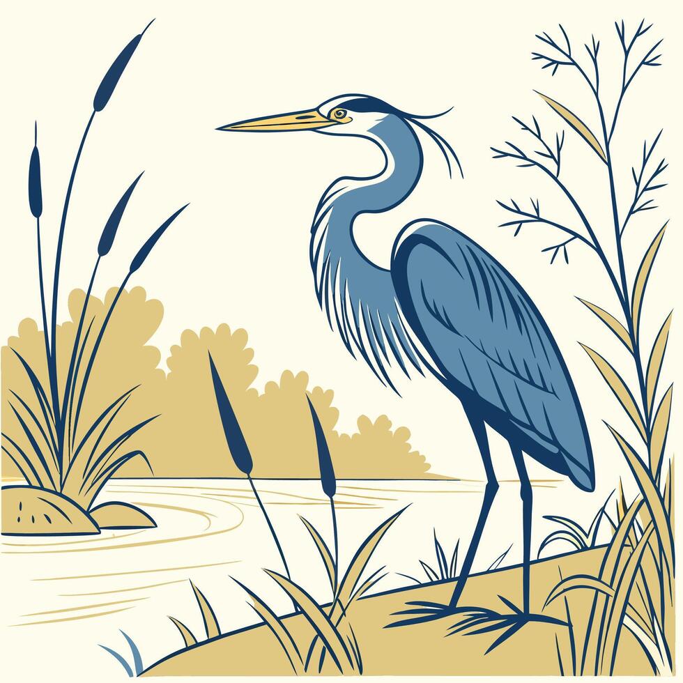 The illustration of great blue heron bird vector