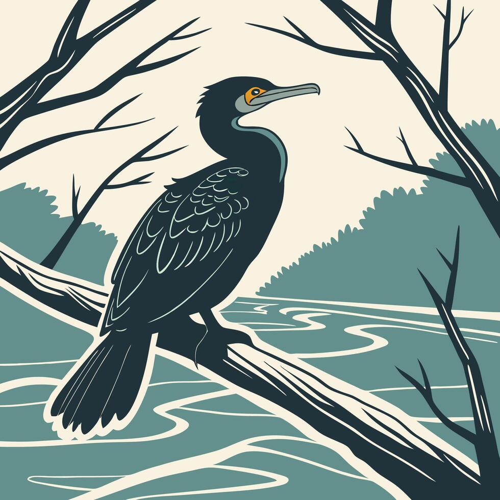 The illustration of double crested cormorant bird vector