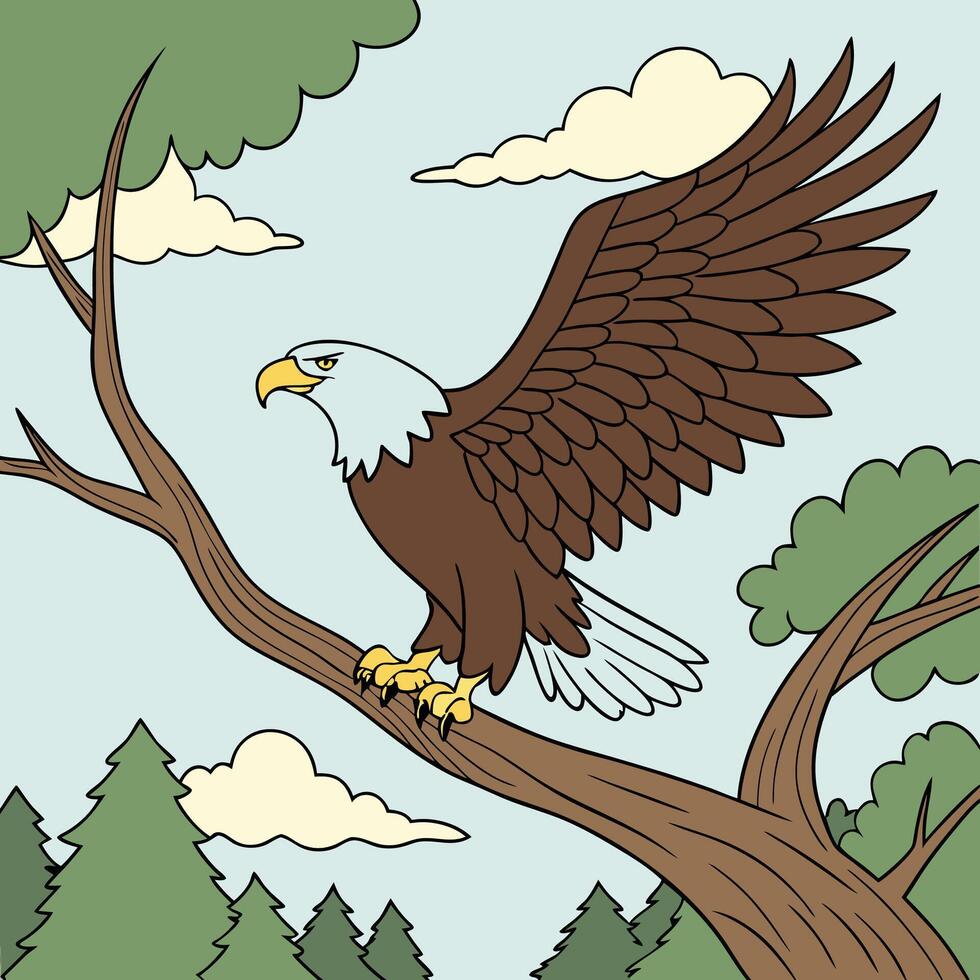 The illustration of bald eagle bird on tree branches vector