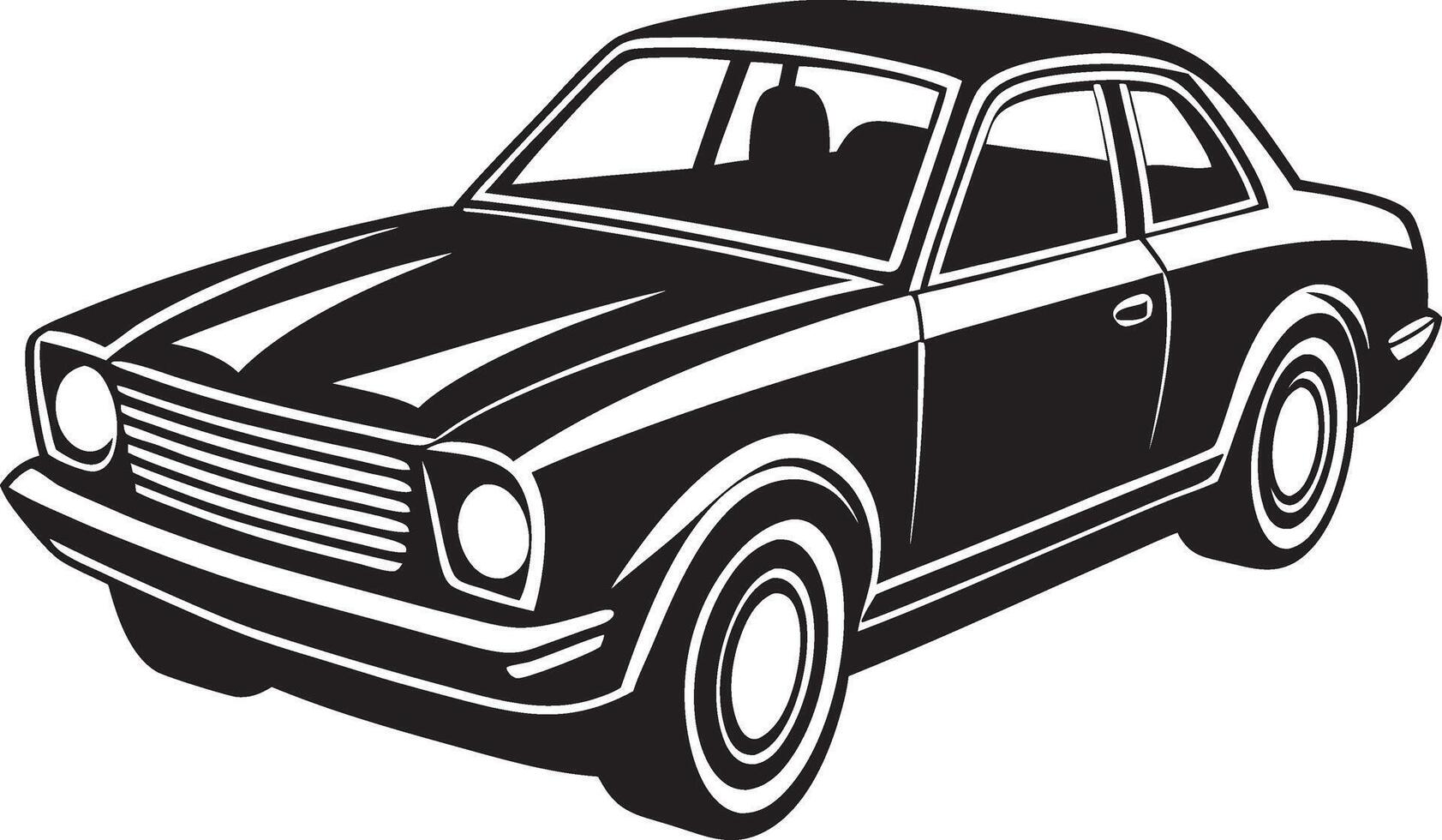 an old car is shown in black and white vector