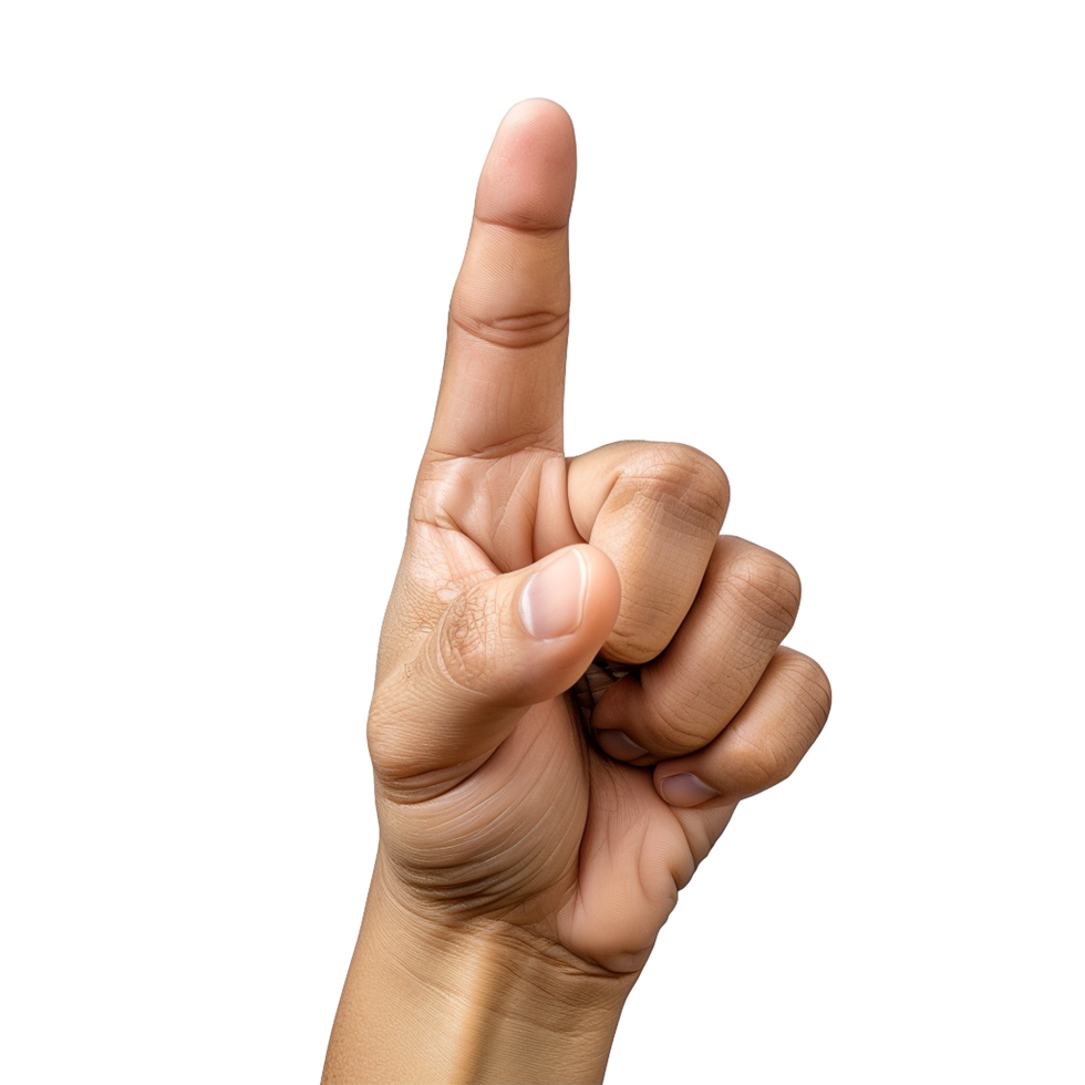 Hand gesturing number one pointing up index finger png