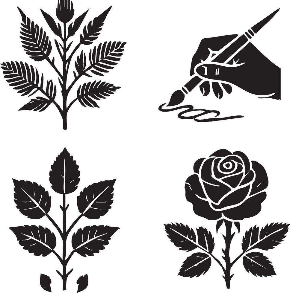 a black and white rose with leaves1 vector