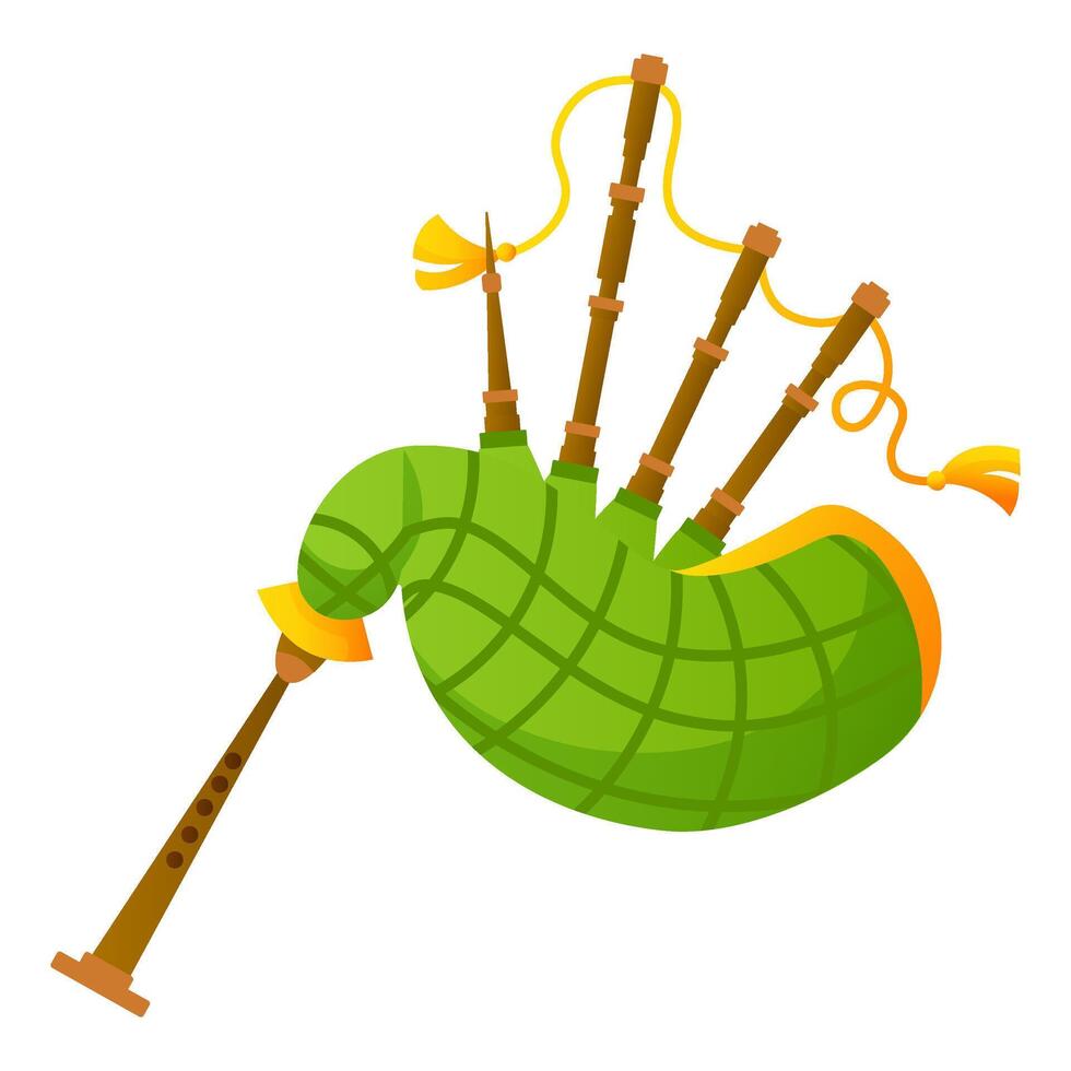 The musical instrument is a bagpipe. A green bagpipe with a checkered pattern. vector