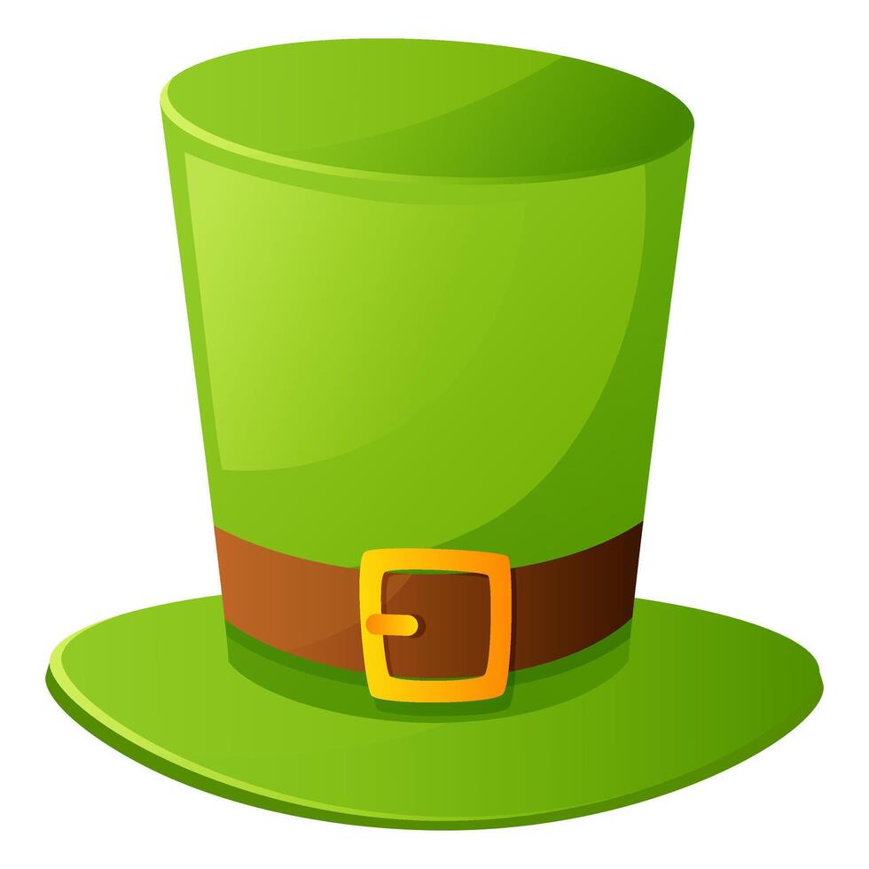 Green Leprechaun Hat with Gold Buckle for St. Patrick's Day. Green Top Hat. Irish Leprechaun Costume. vector