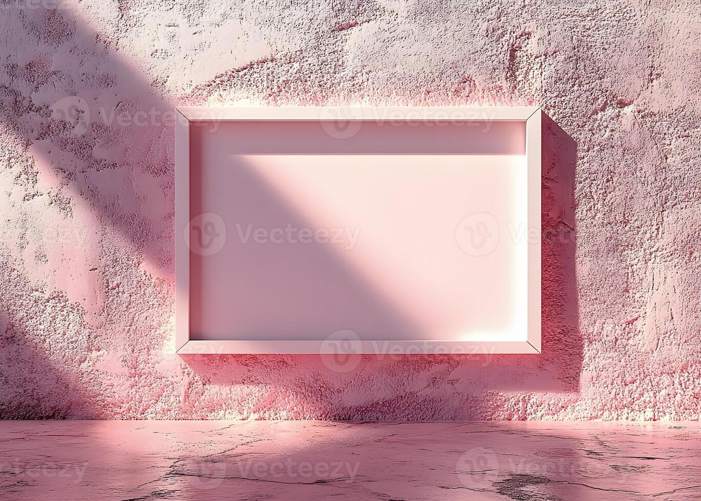 Blank Frame Against Pink Textured Wall photo