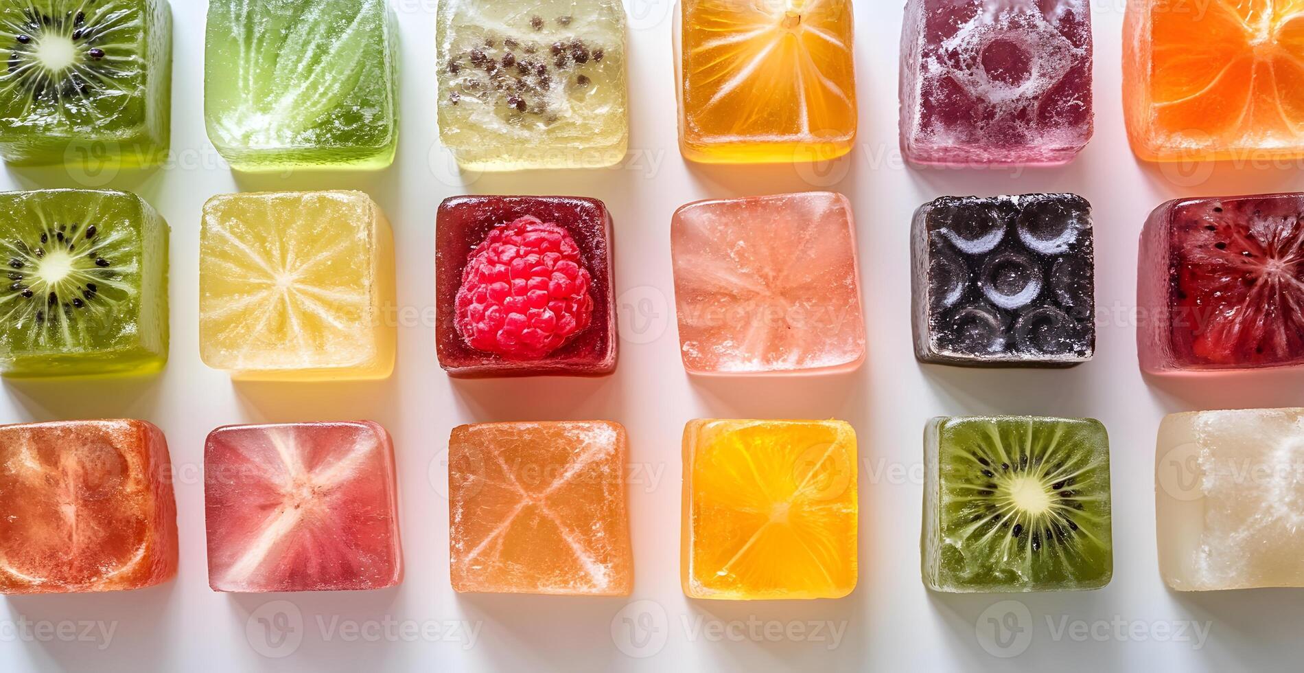Frozen Fruit Cubes Arranged In A Grid Pattern photo