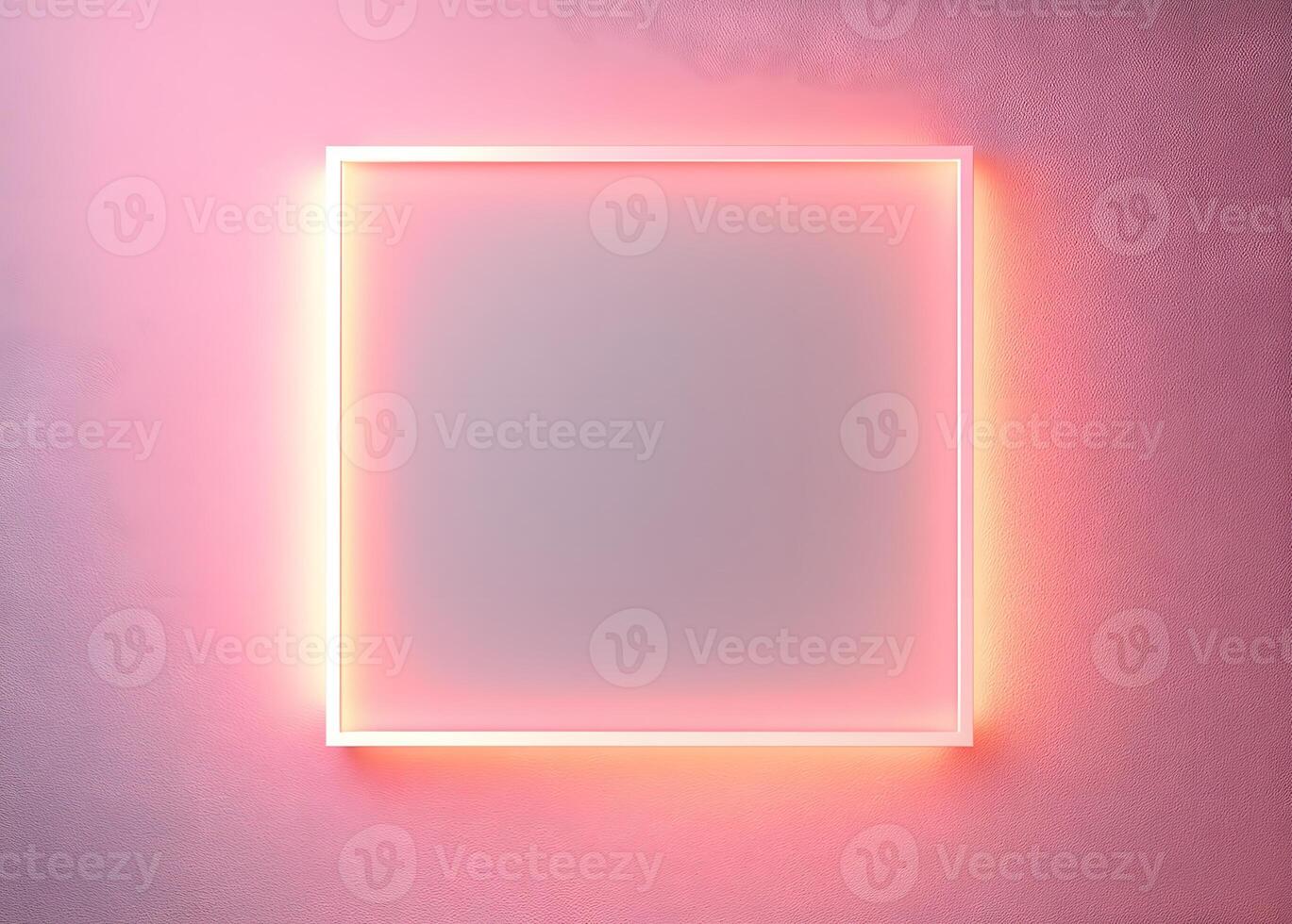 Illuminated Square Frame on Pink Wall Background photo