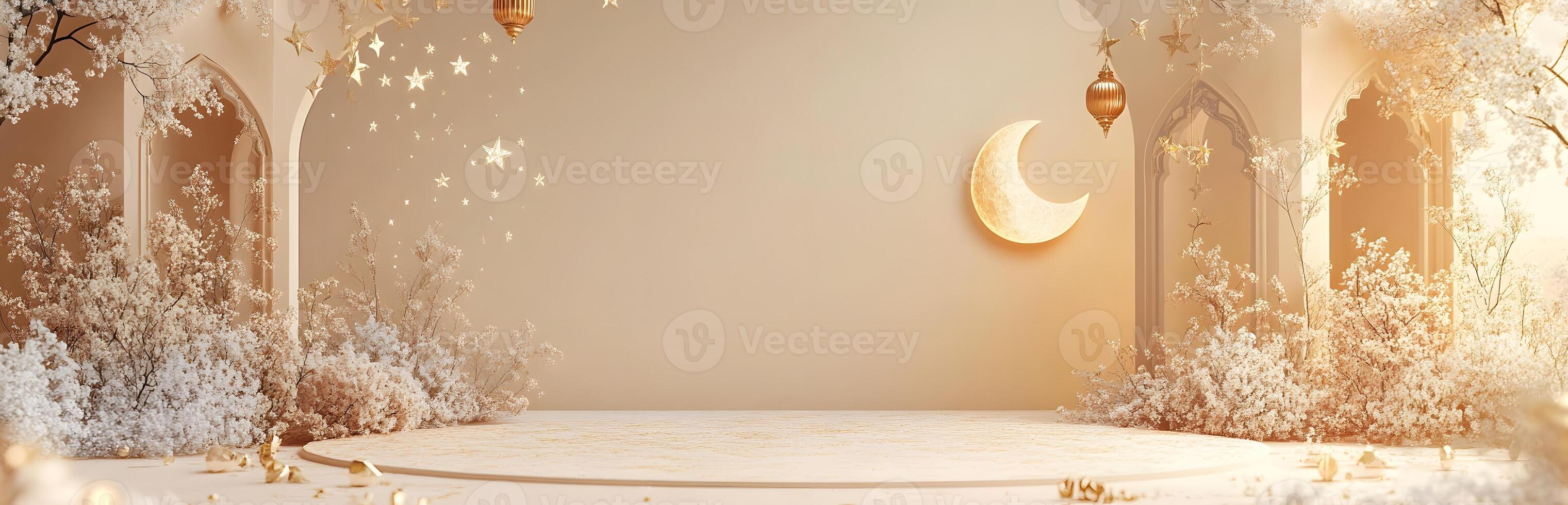 Elegant Ramadan Background With Crescent Moon And Stars photo