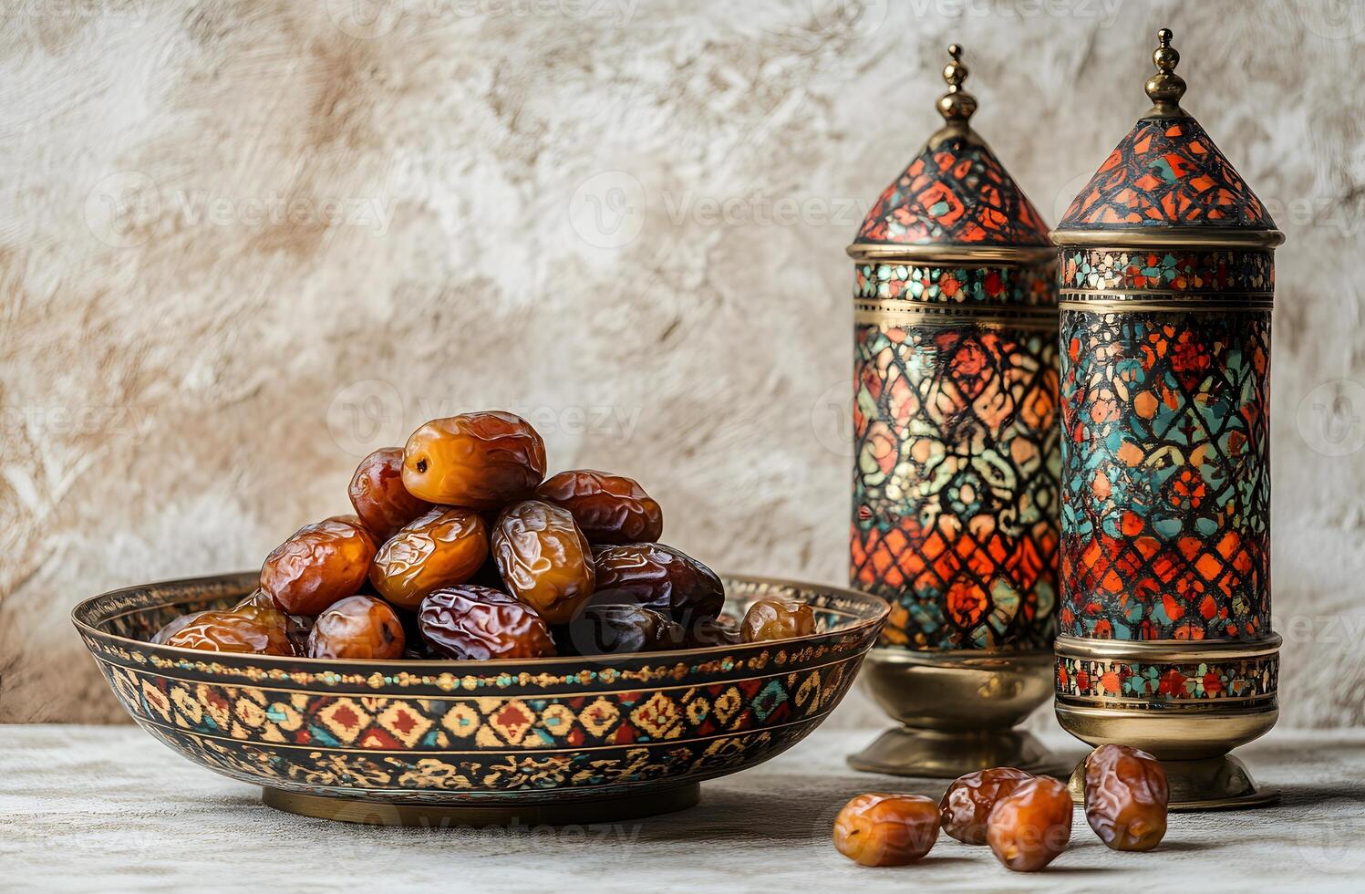 Dates in Ornate Bowl with Decorative Containers photo