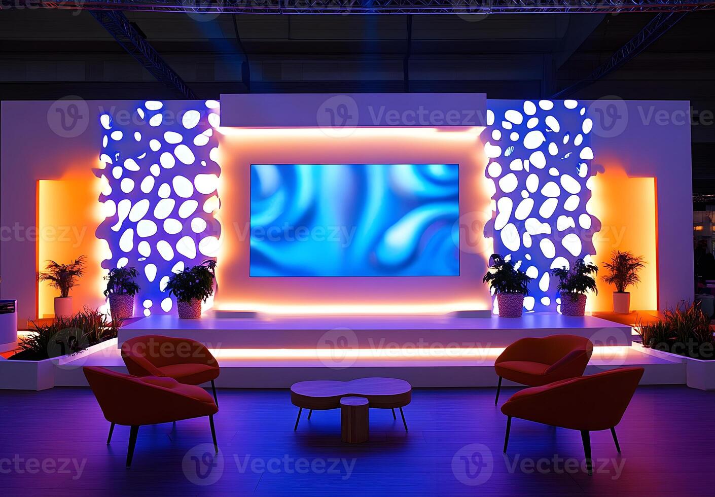Modern Exhibition Booth Design With Colorful Lighting photo
