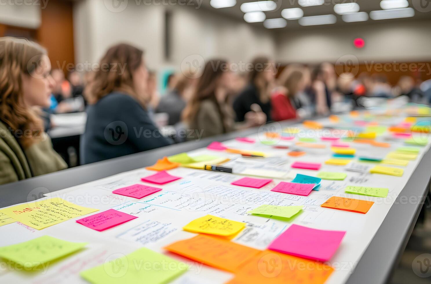 Colorful Sticky Notes Documenting Brainstorming Session photo