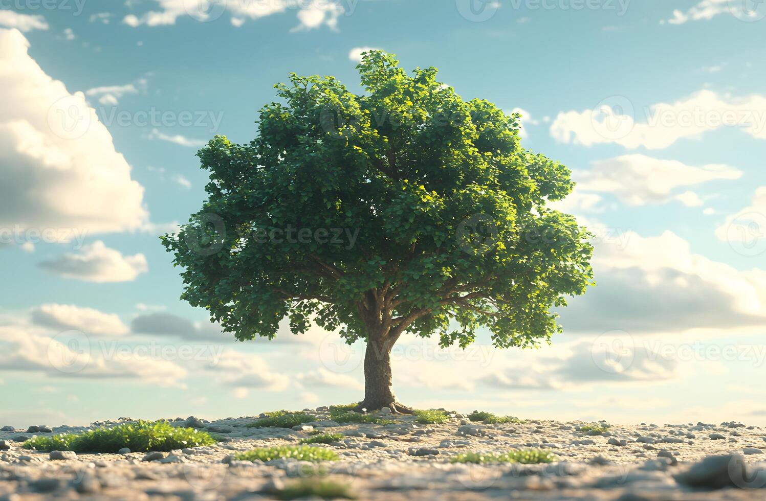 Lone Tree Stands Tall Against Cloudy Sky photo