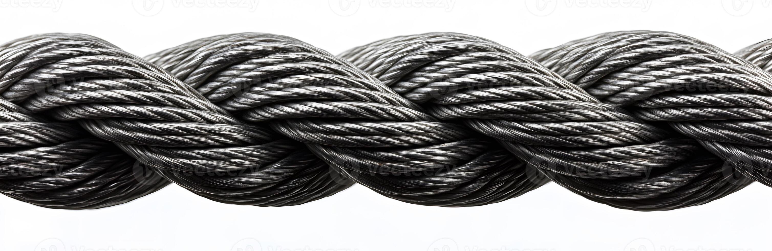 Intertwined strands of thick metallic rope photo