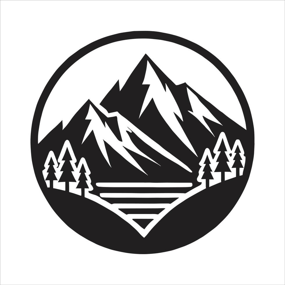 Mountain landscape with lake and trees in a circle vector
