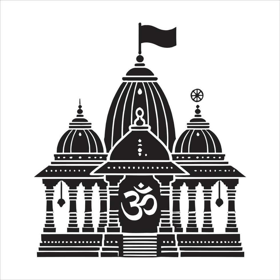 An indian temple with a flag on top vector