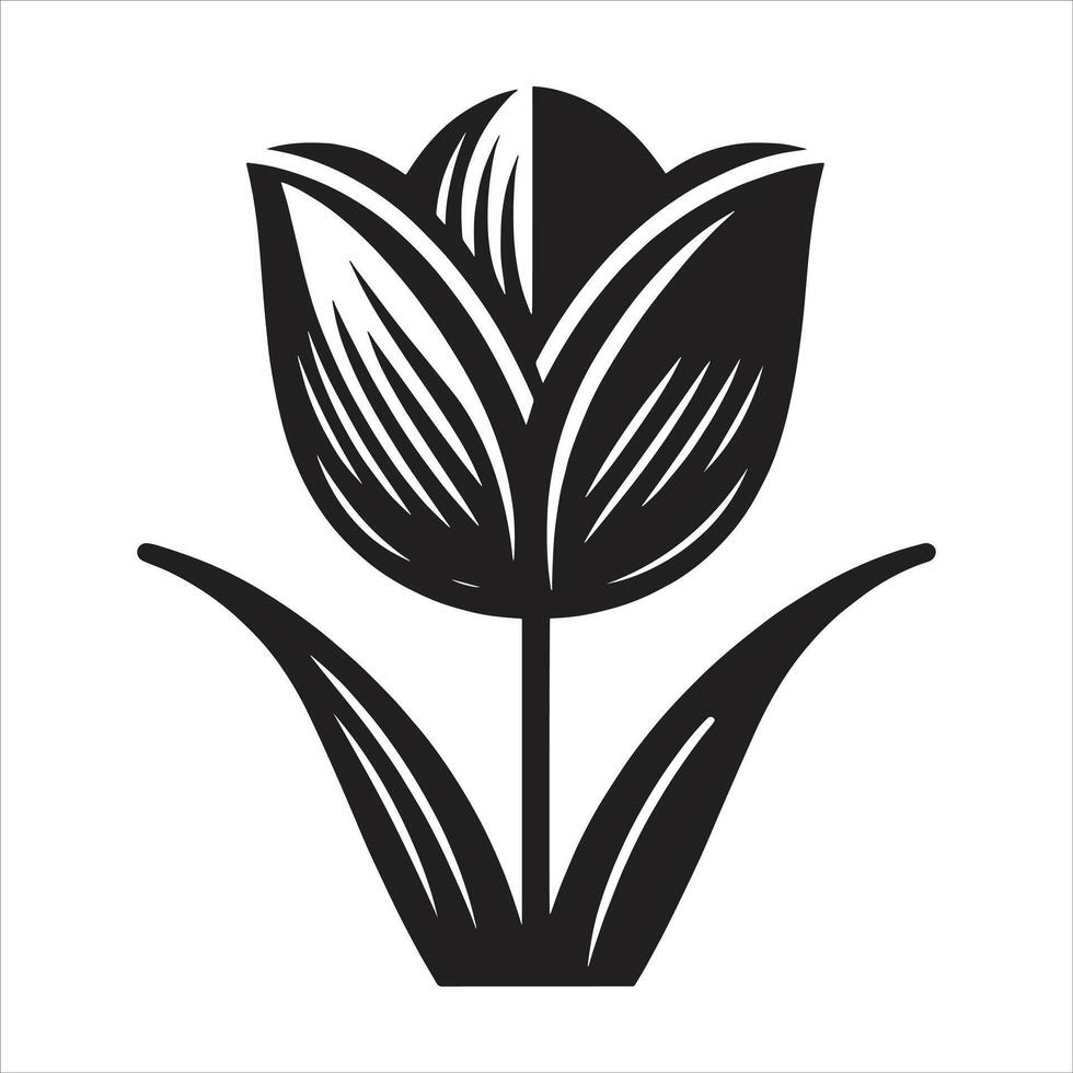 A black and white illustration of a tulip vector
