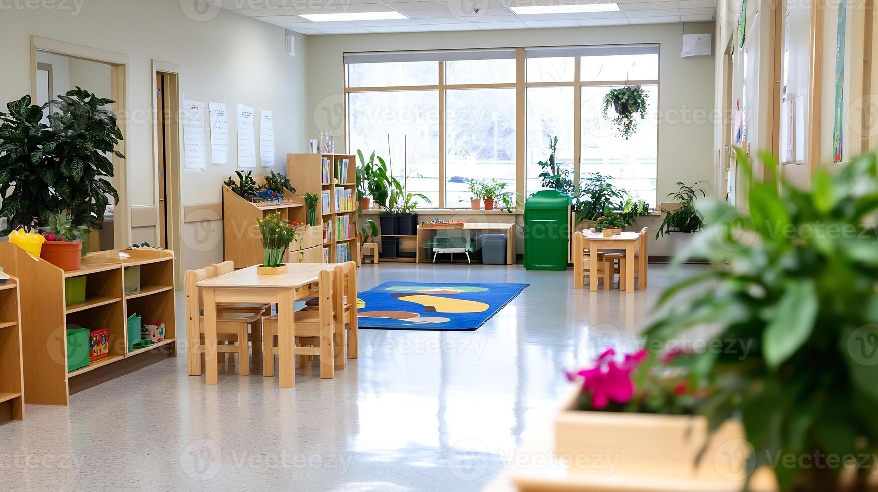 Bright and Inviting Classroom for Young Children with Natural Light and Plants photo