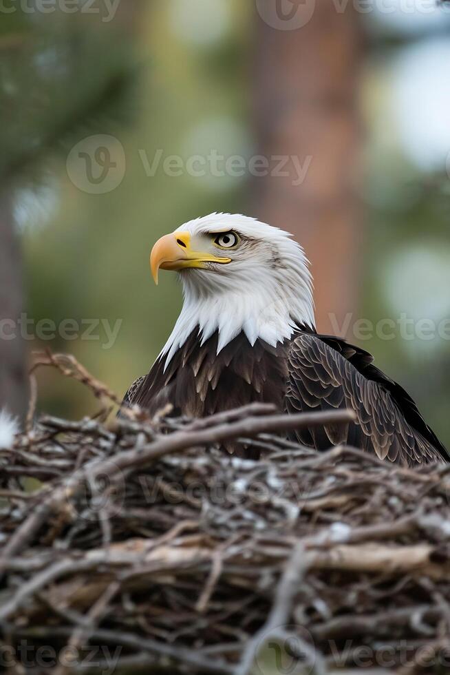 Closeup of Bald Eagle in Nest Representing Strength and Nature Conservation photo