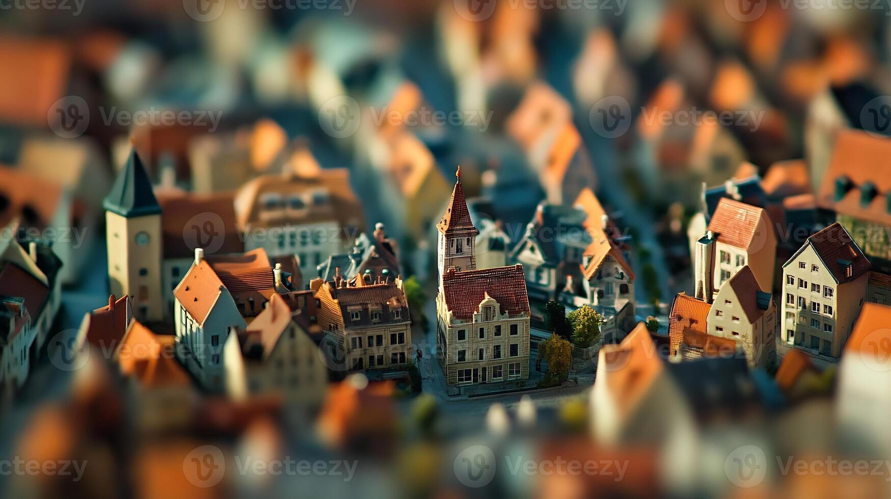 Miniature European Townscape with Selective Focus and Warm Tones photo