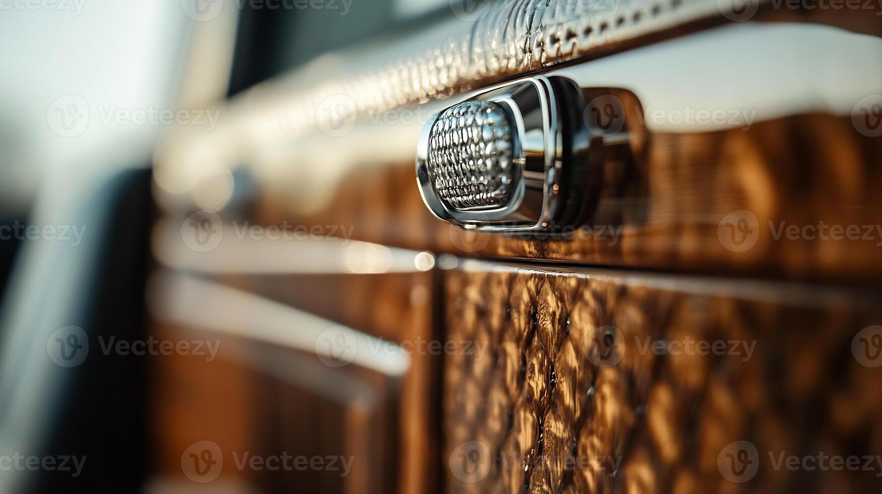 CloseUp of Luxurious Wooden Interior Details in a Vintage Car photo
