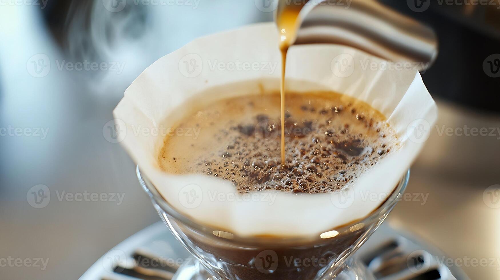 Brewed Coffee Pouring into Filter in Captivating Morning Ritual Scene photo