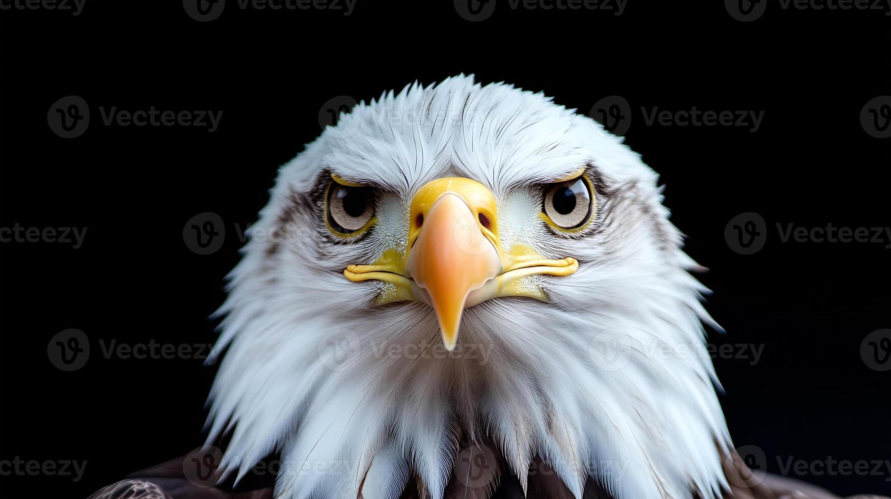 Close Up of Bald Eagle with Intense Gaze and Fluffy White Feathers photo