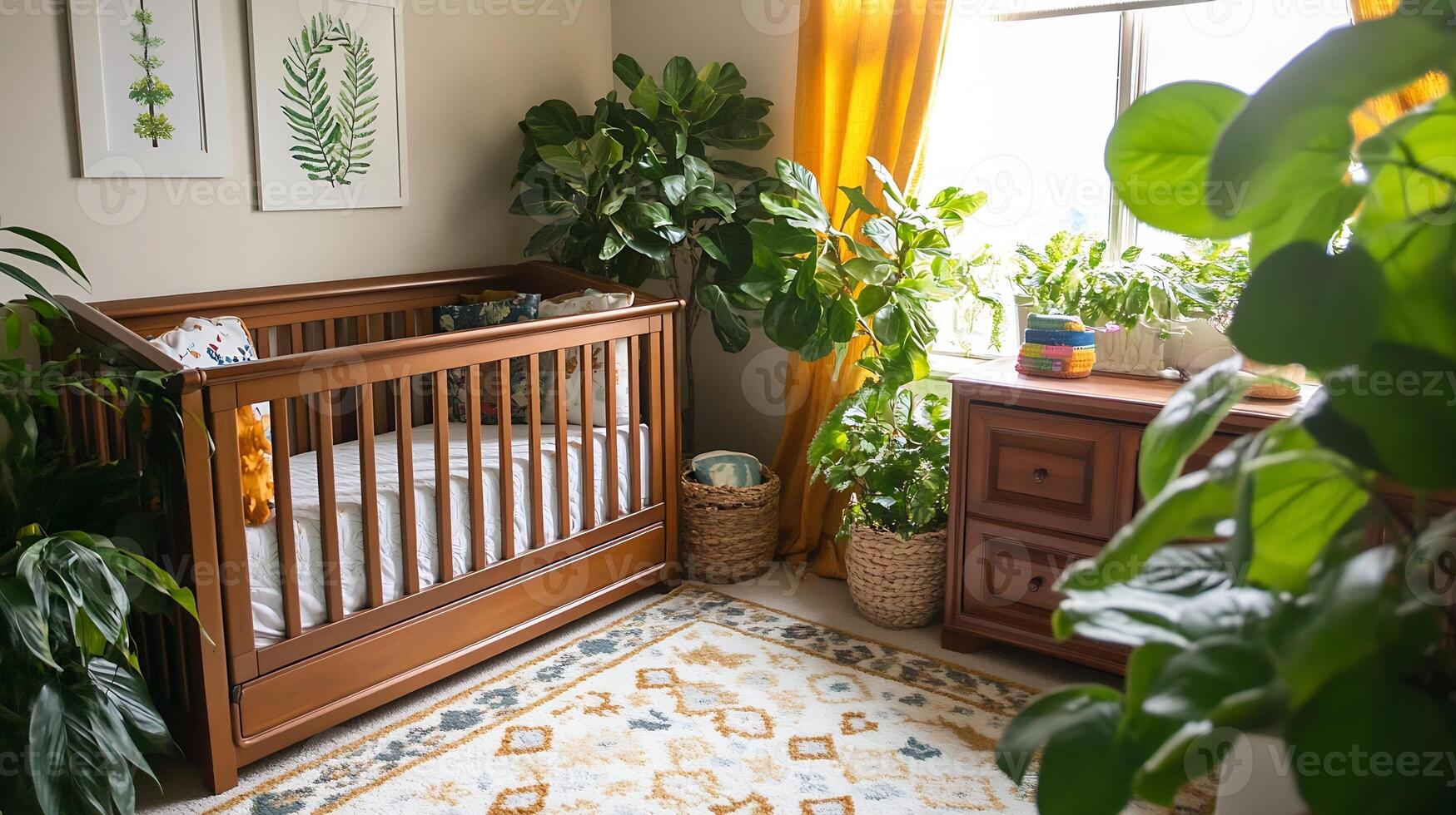 Cozy and charming nursery filled with green plants and natural sunlight photo