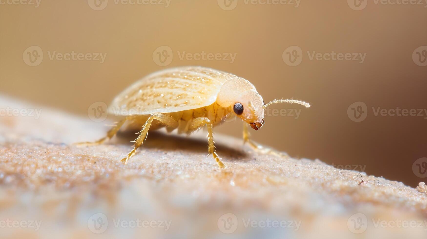 Closeup of Beige Beetle on Rock with Blurred Background in Natural Habitat photo