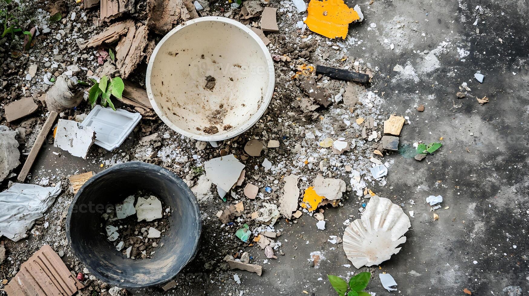 Urban Decay and Littered Ground With Broken Items Depicting Neglect and Environmental Issues photo