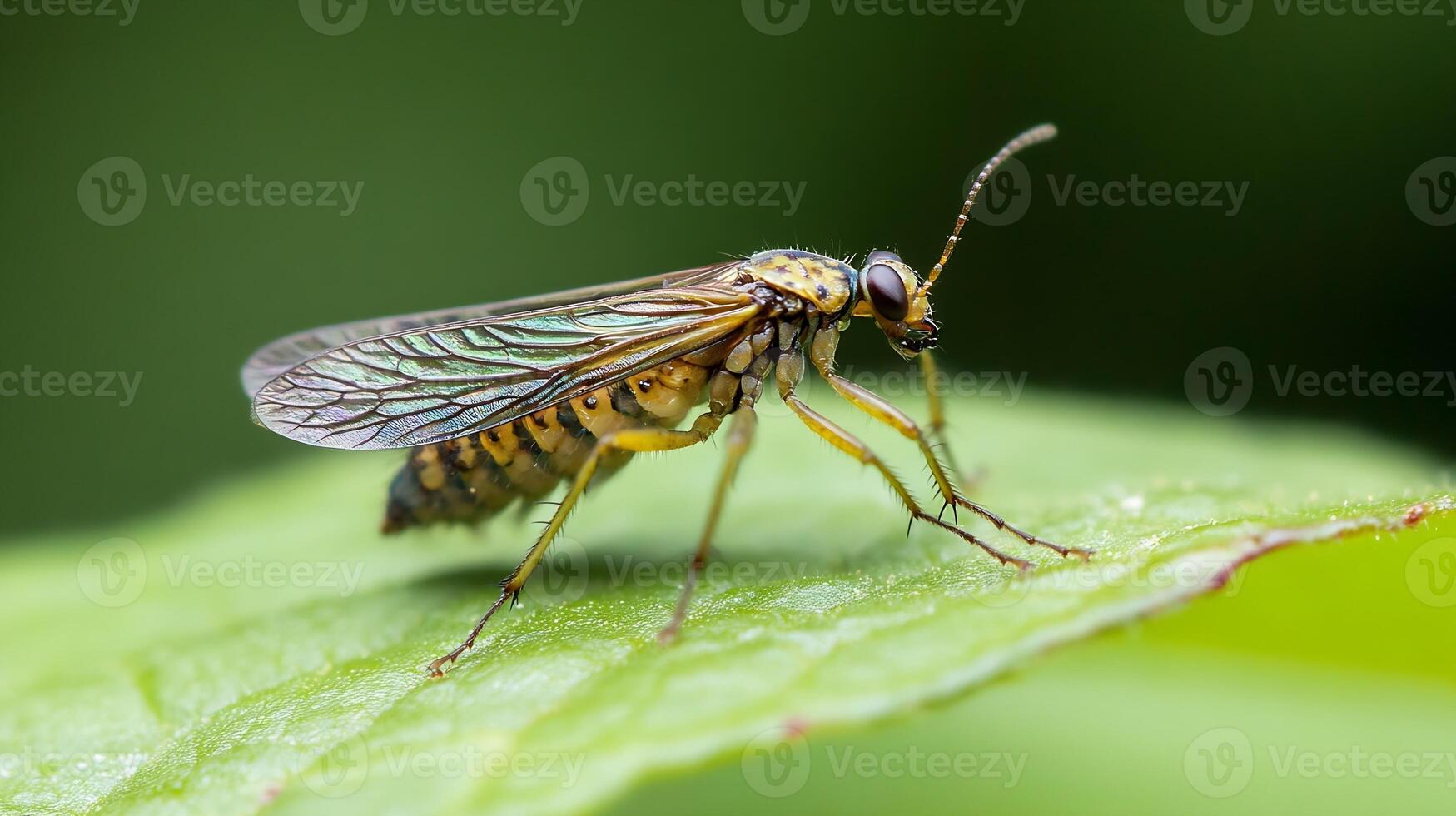 Macro Shot of Insect on Leaf with Intricate Wing Patterns and Vibrant Colors photo