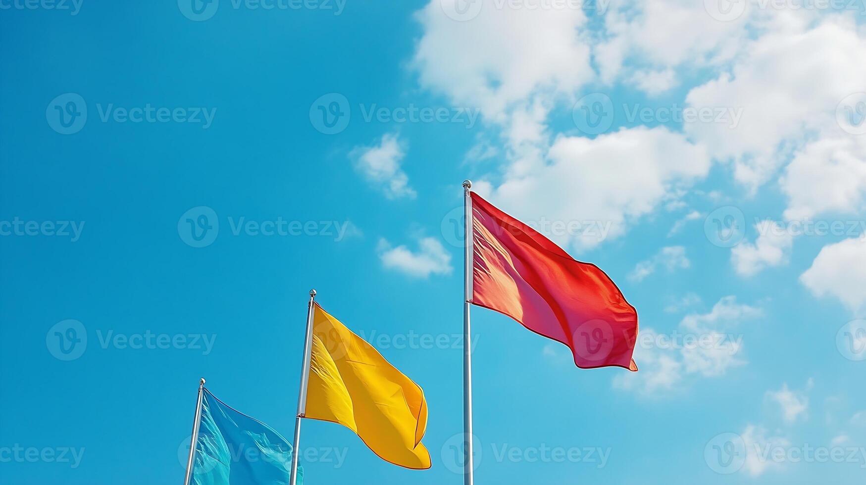 Colorful Flags Against Clear Blue Sky Signifying Unity and Diversity International Concept photo