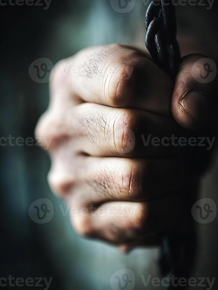 Close-Up of Strong Hand Gripping a Thick Rope Symbolizing Strength photo