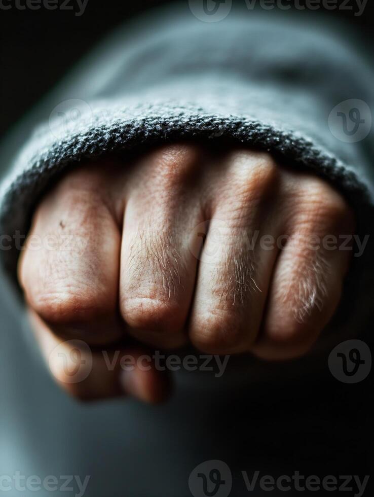 Close Up of a Determined Clenched Fist Representing Strength and Resolve photo
