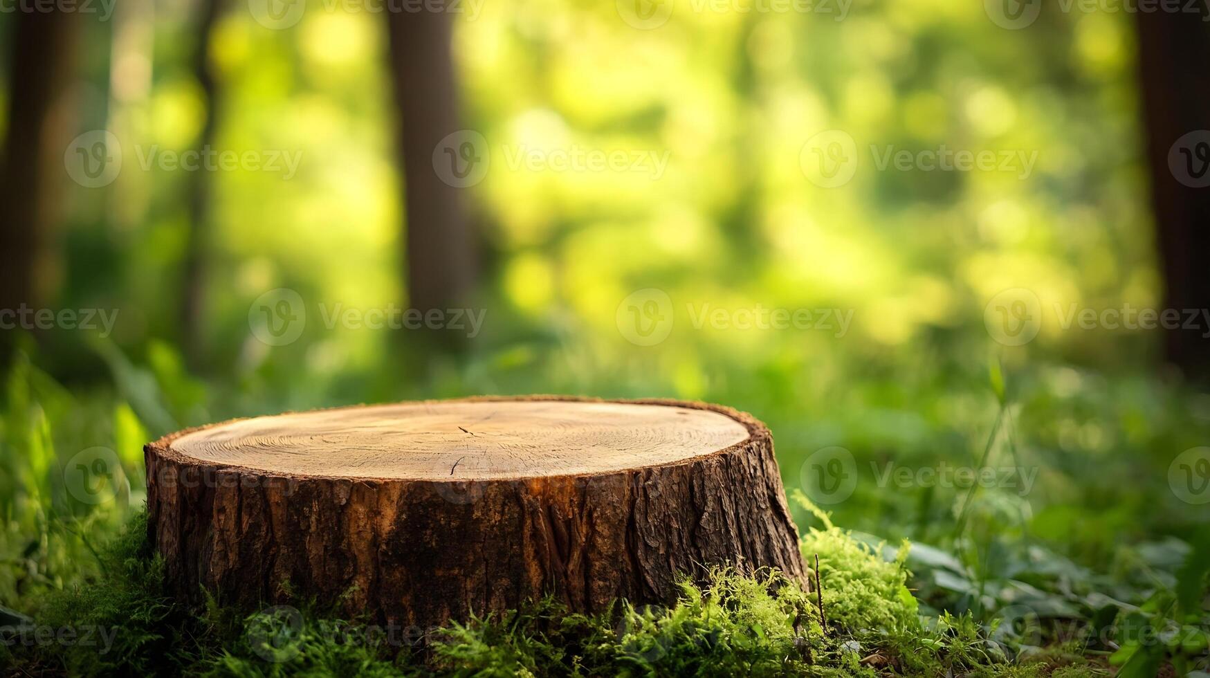 Sunlit Tree Stump in Forest Highlighting the Cycle of Nature and Regeneration photo