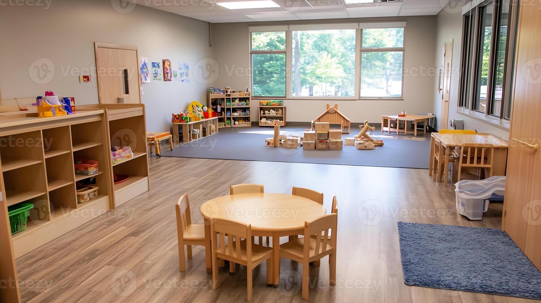 Spacious Kindergarten Classroom with Play Area and Educational Toys for Kids photo