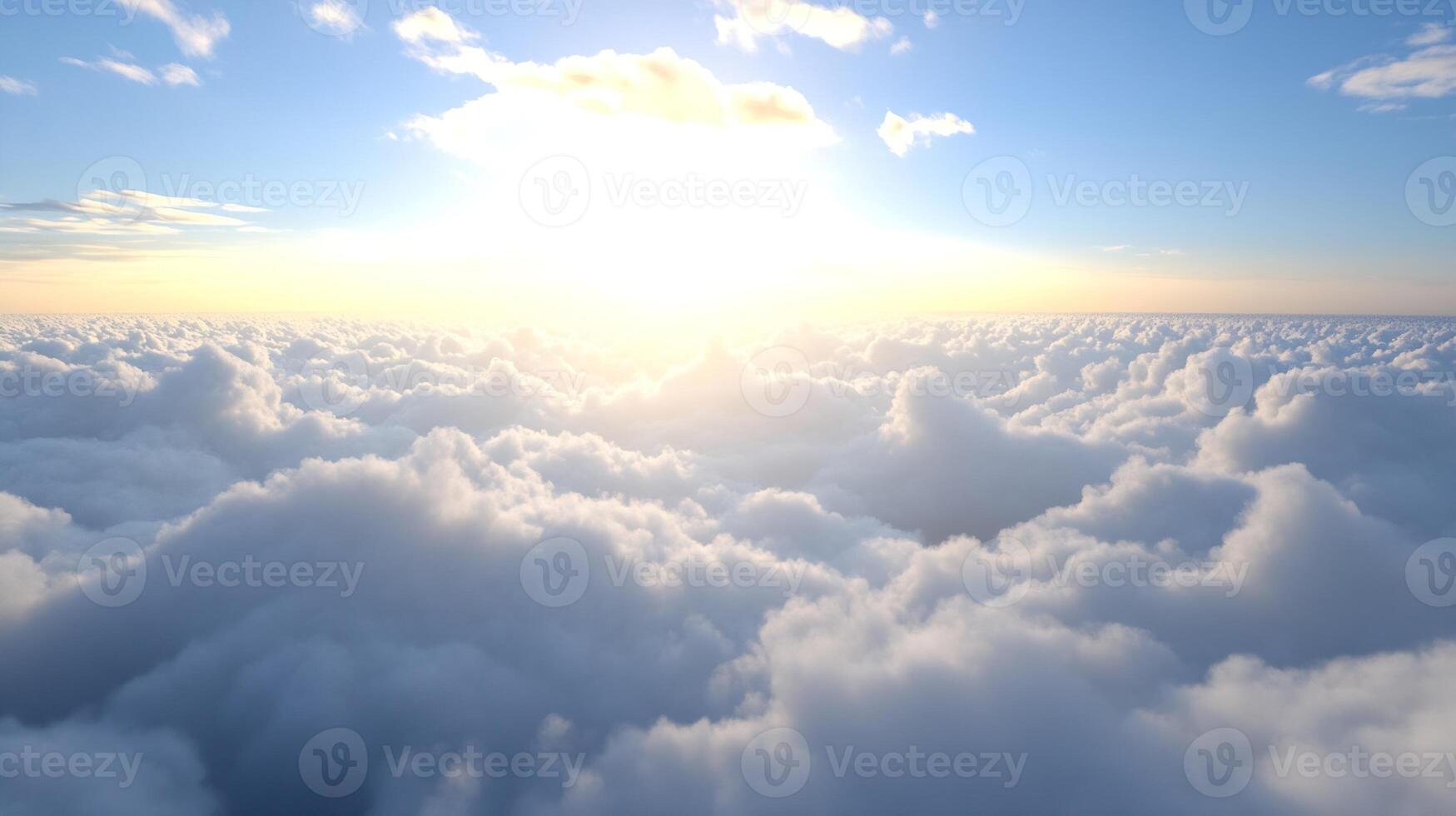 Serene Sunrise View Above the Clouds with Golden Sunlight in Tranquil Sky photo