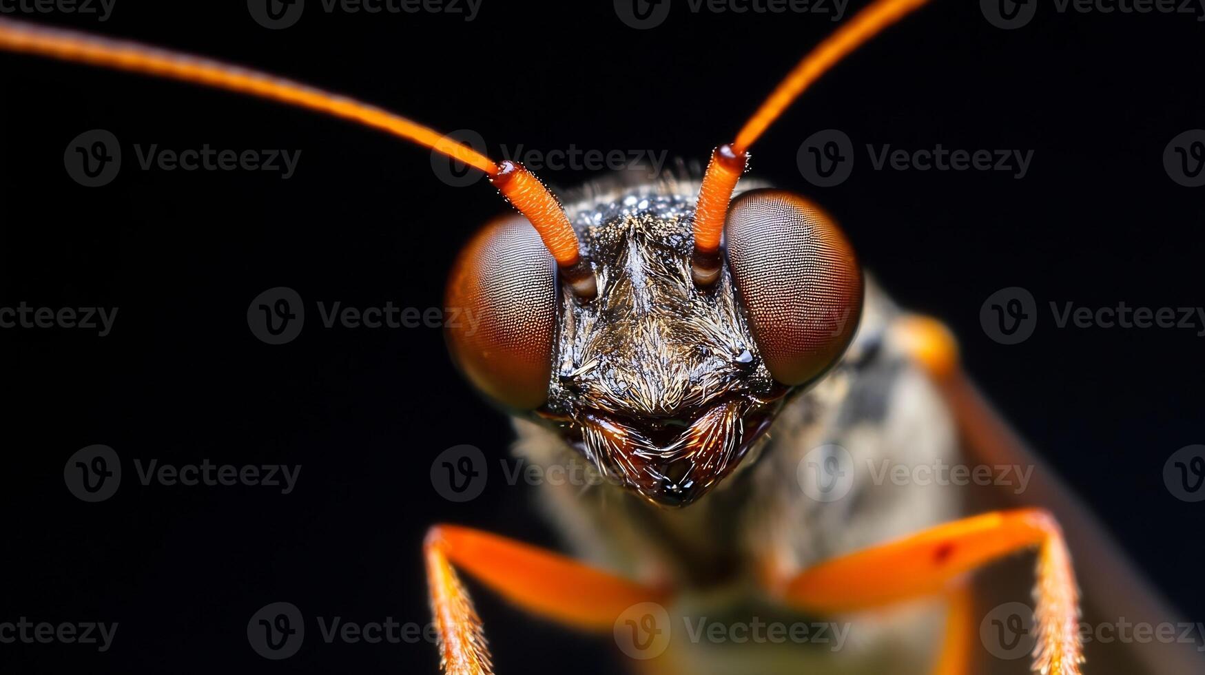 Close-Up View of a Wasp with Vivid Orange Antennae and Large Compound Eyes photo