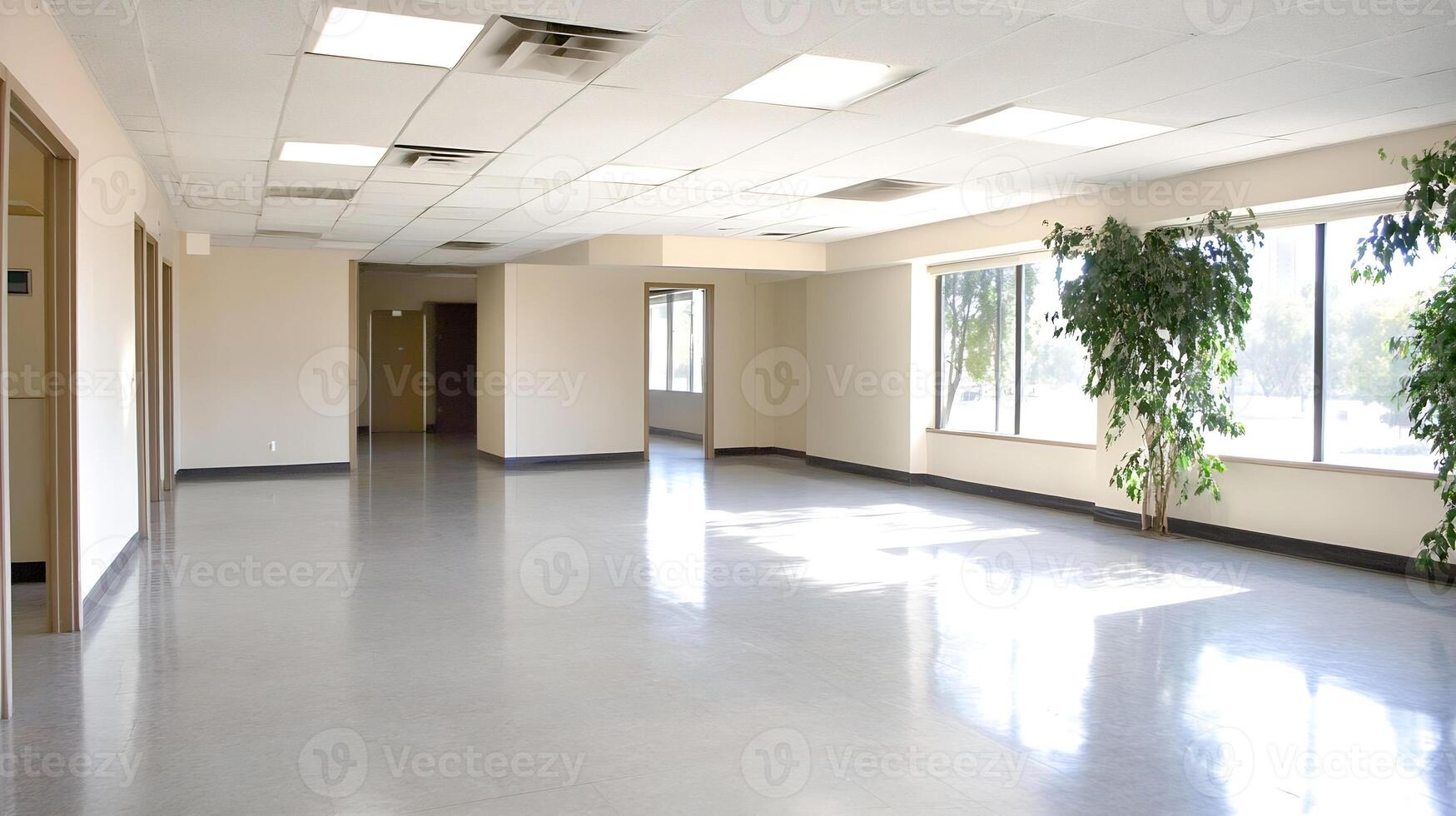 Spacious and Well-Lit Vacant Office Space with Large Windows photo