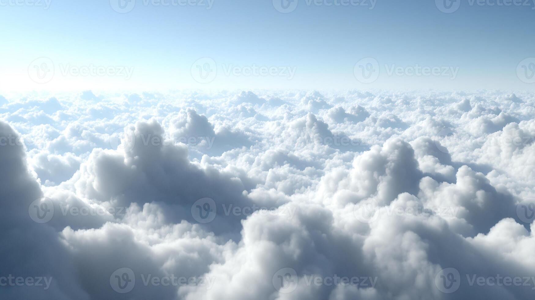 Majestic Aerial View of Endless Fluffy Clouds Under Clear Blue Sky Atmospheric photo