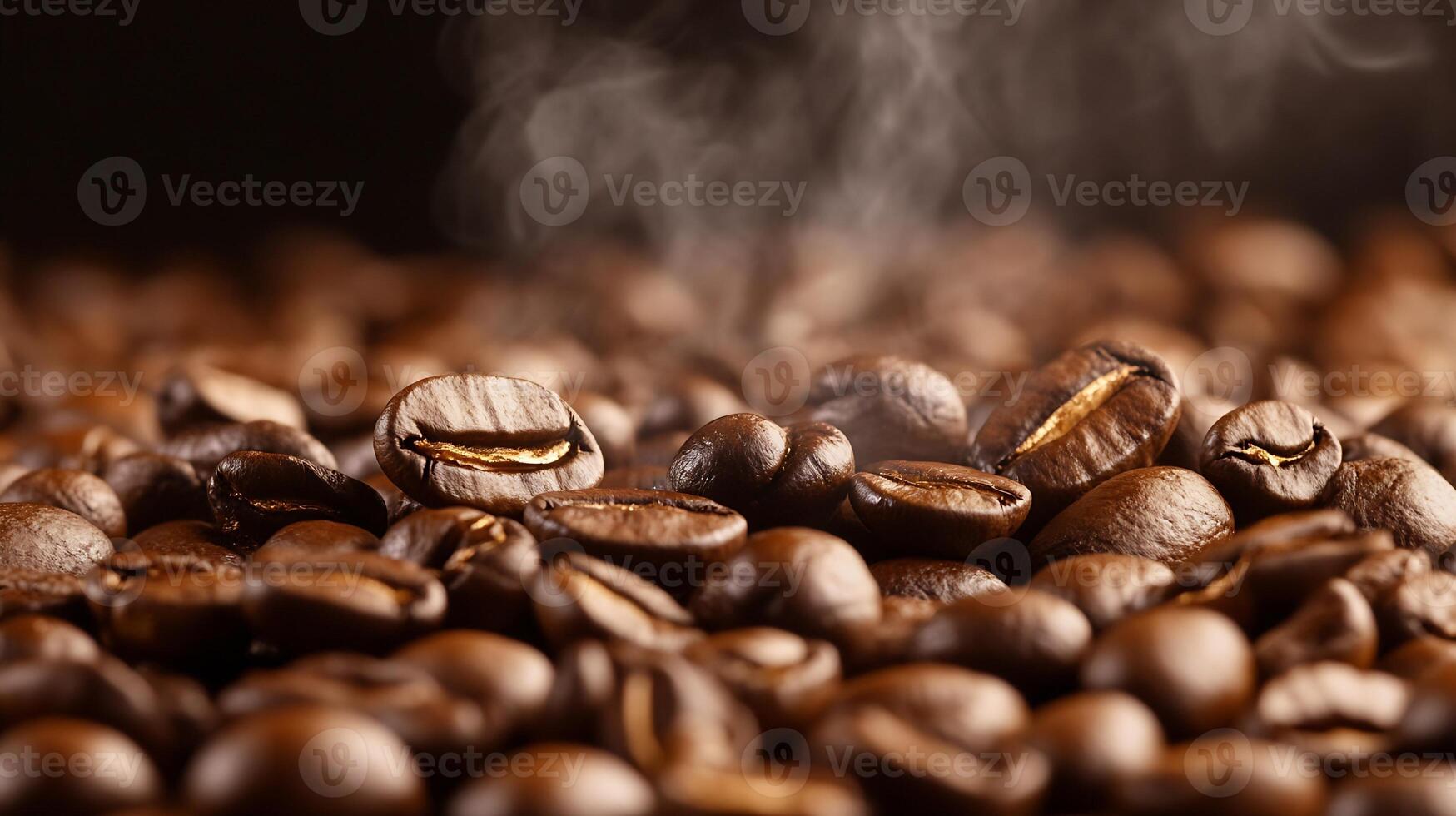 Close Up of Steaming Roasted Coffee Beans in Rich Dark Brown Tones photo