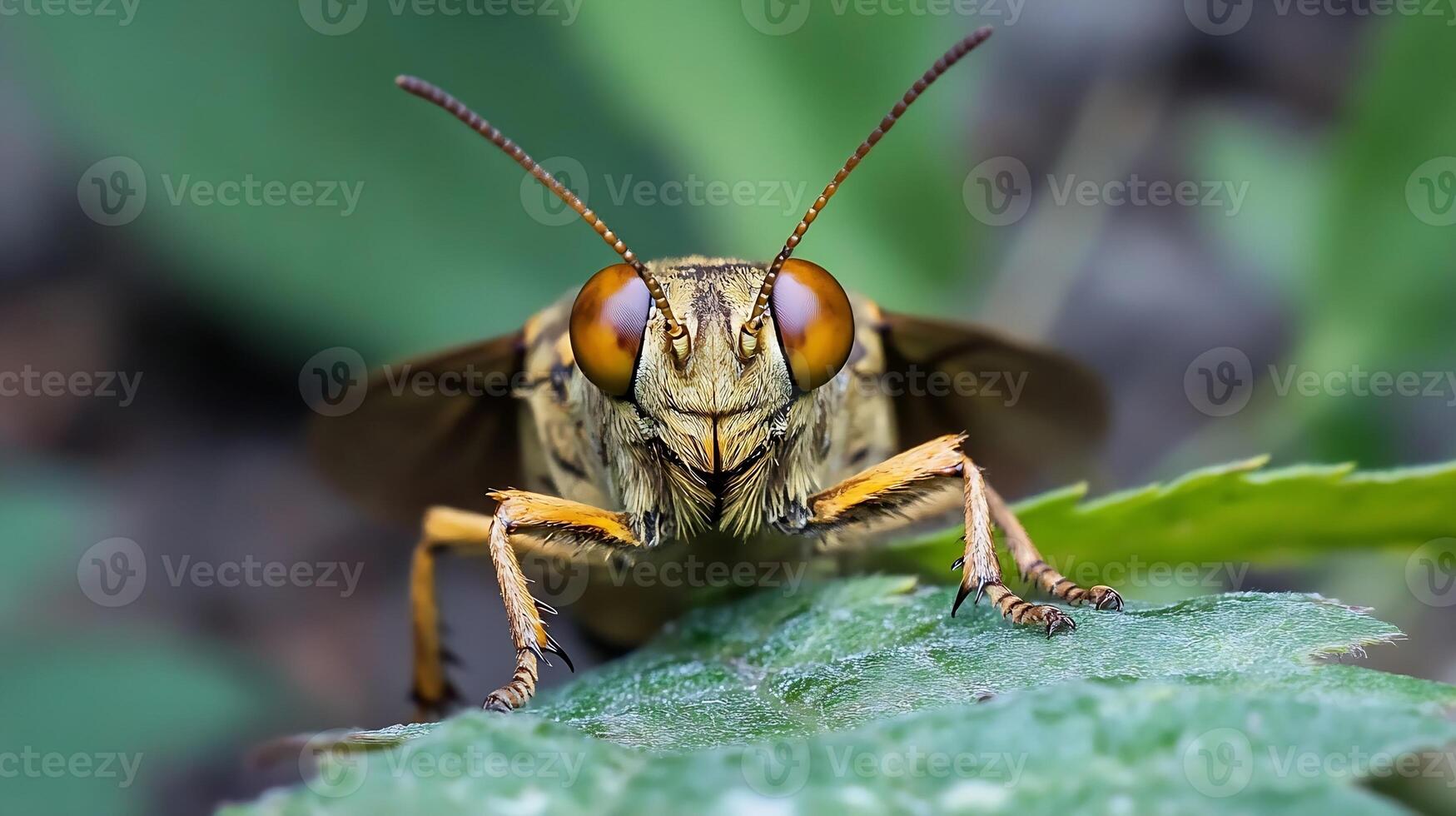 Macro Photography of Bug with Prominent Eyes and Antennae on Green Leaf photo