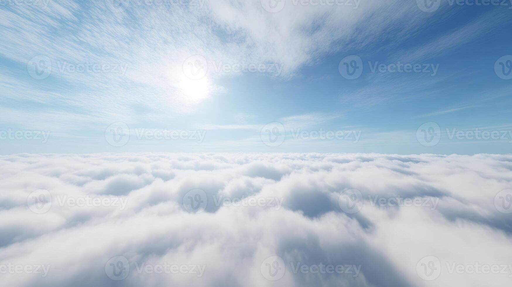 Serene Expansive Sky Above White Fluffy Clouds with Bright Sunlight photo
