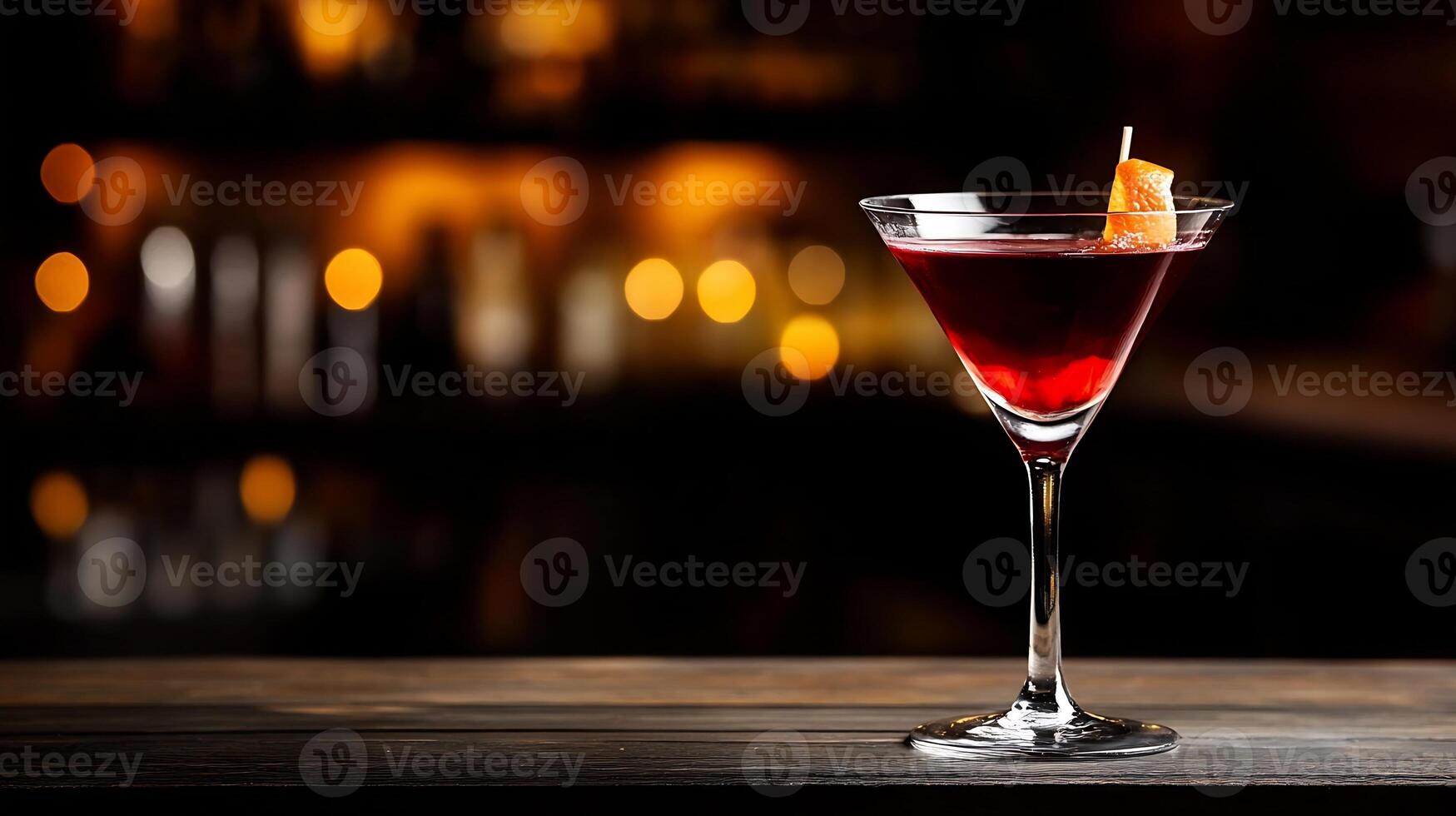Elegant Red Cocktail in Martini Glass with Garnish in Moody Bar Setting photo