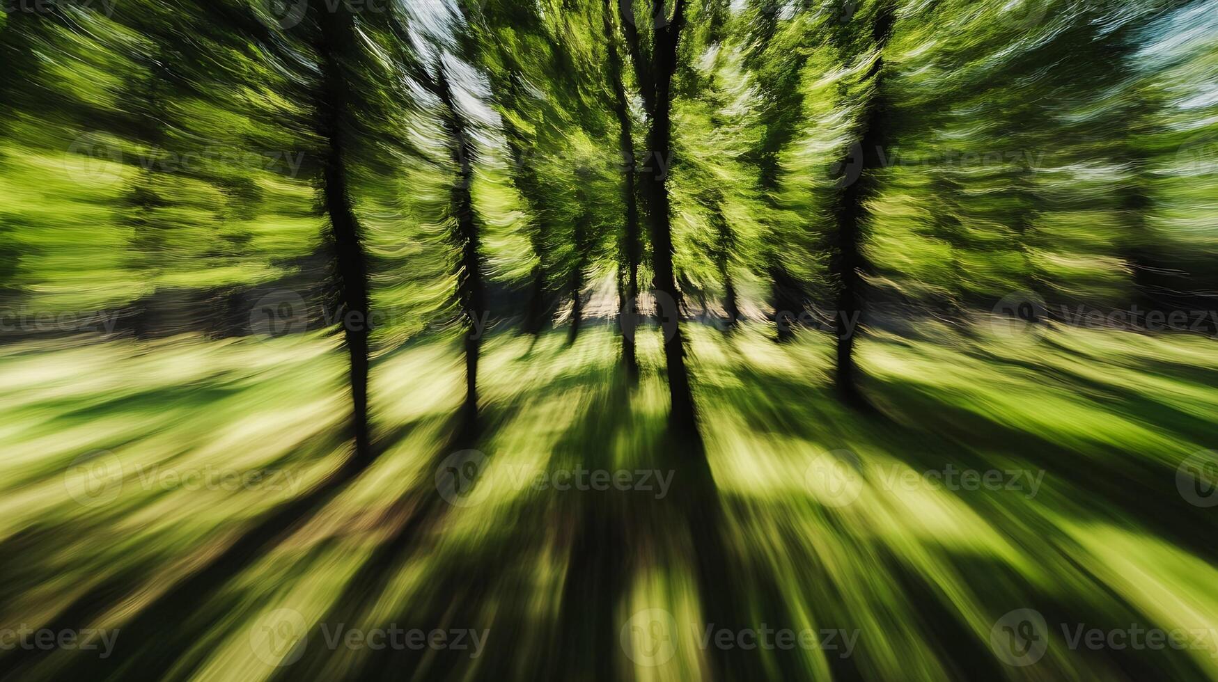 Abstract Motion Blur Effect in Lush Green Forest Capturing Dynamic Nature Scene photo