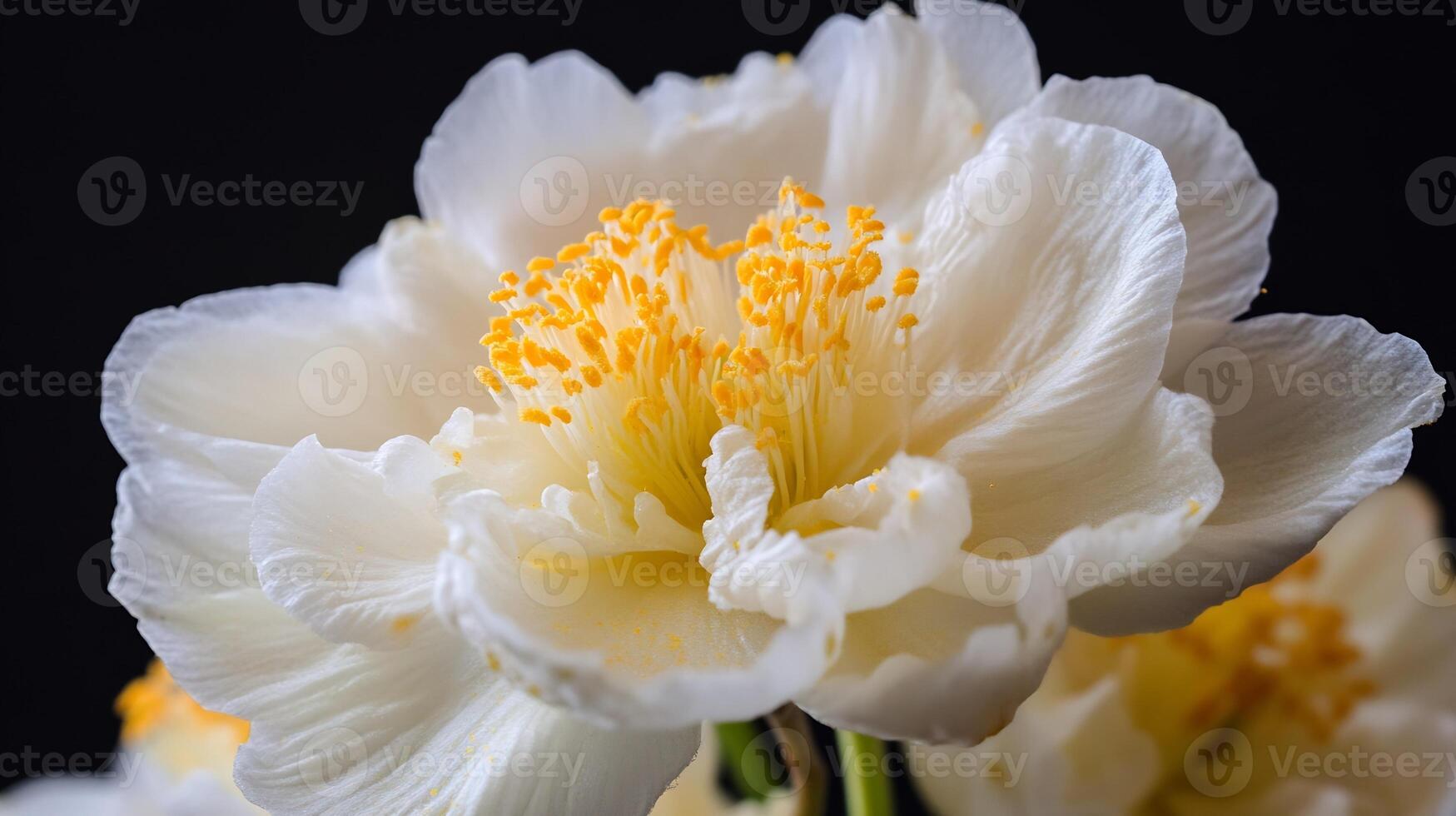 Close-Up of a Delicate White Peony Flower with Yellow Stamens in Full Bloom photo