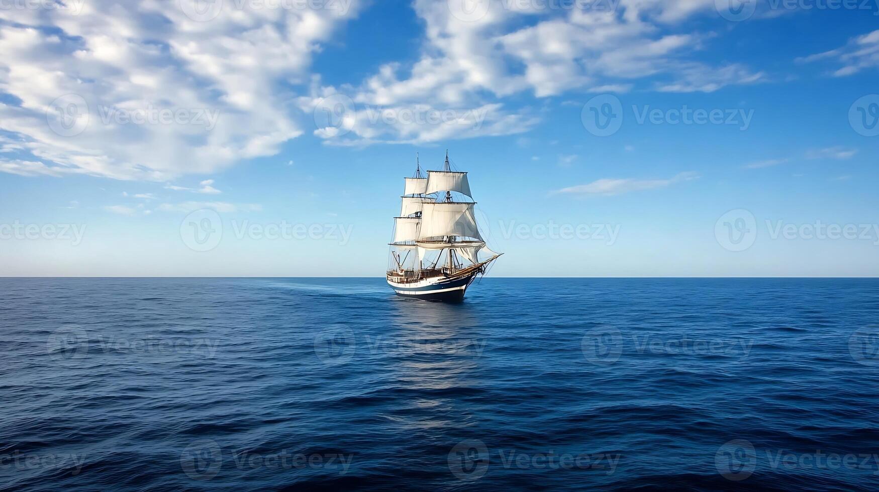 Majestic Sailing Ship on Calm Blue Ocean Under Partially Cloudy Sky photo
