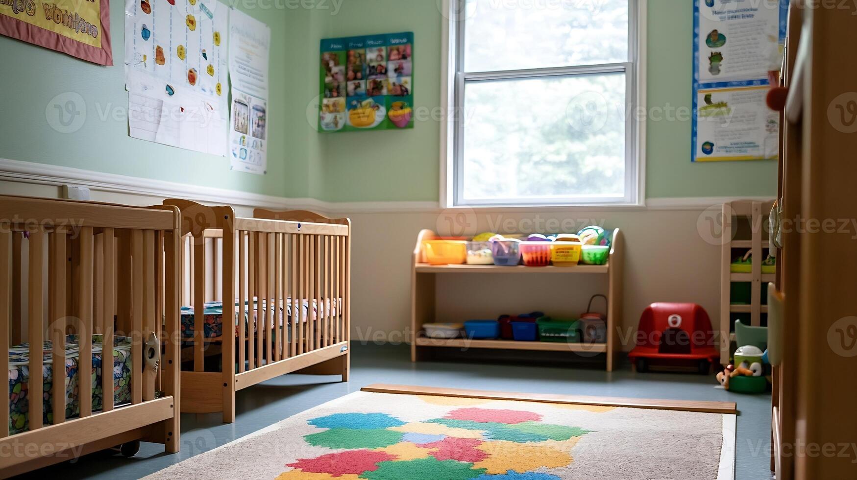 Cozy and Inviting Preschool Classroom with Educational Toys and Colorful Decor photo