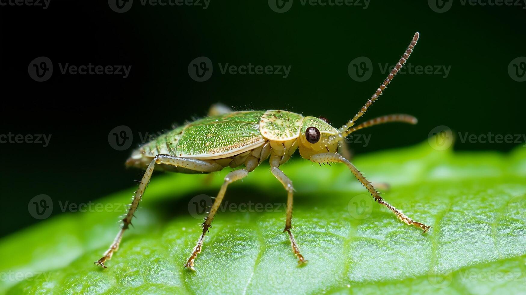 Closeup of Green Grasshopper on Leaf Showing Detailed Texture and Features photo