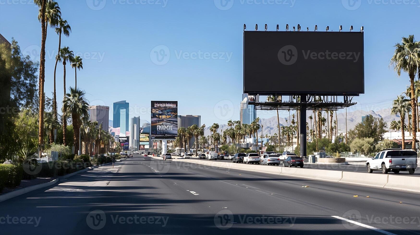 Las Vegas Boulevard with Blank Billboard Inviting Creative Advertising Opportunities photo